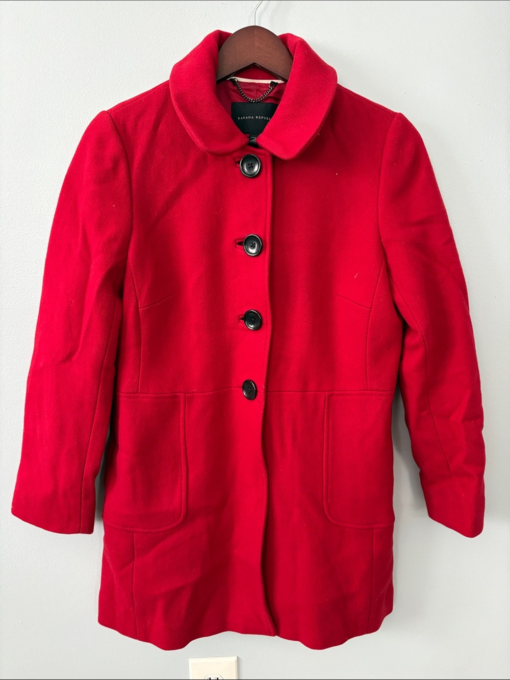 Banana Republic Bright Red Wool-Blend Pea Coat